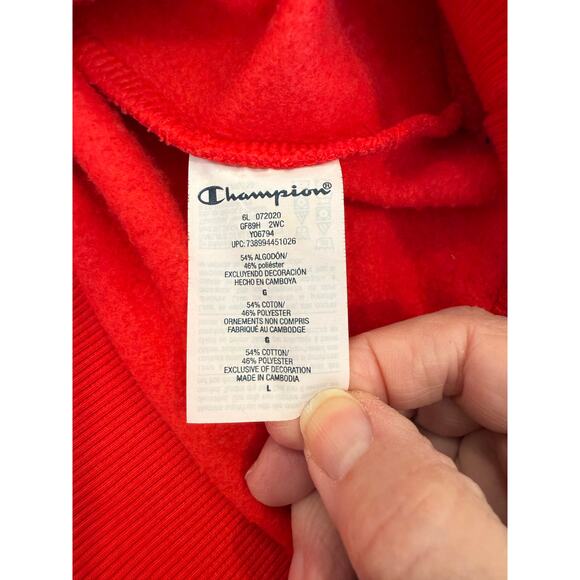 Champion Authentic Sweatshirt Mens Size Large Graphic Logo Pullover Red Hoodie - Picture 9 of 11
